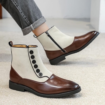 Ανδρικά μποτάκια Μαρτίν, επάνω από δέρμα αγελάδας, στρογυλισμένο δάχτυλο, πλευρικό φερμουάρ, χειμερινή σεζόν