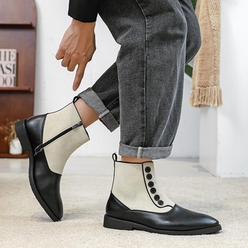 Ανδρικά μποτάκια Μαρτίν, επάνω από δέρμα αγελάδας, στρογυλισμένο δάχτυλο, πλευρικό φερμουάρ, χειμερινή σεζόν