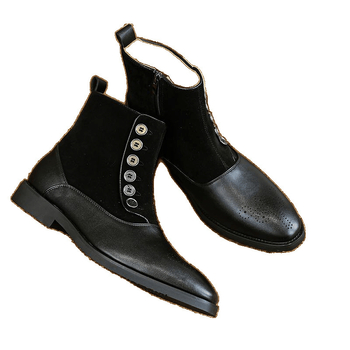 Ανδρικά μποτάκια Μαρτίν, επάνω από δέρμα αγελάδας, στρογυλισμένο δάχτυλο, πλευρικό φερμουάρ, χειμερινή σεζόν