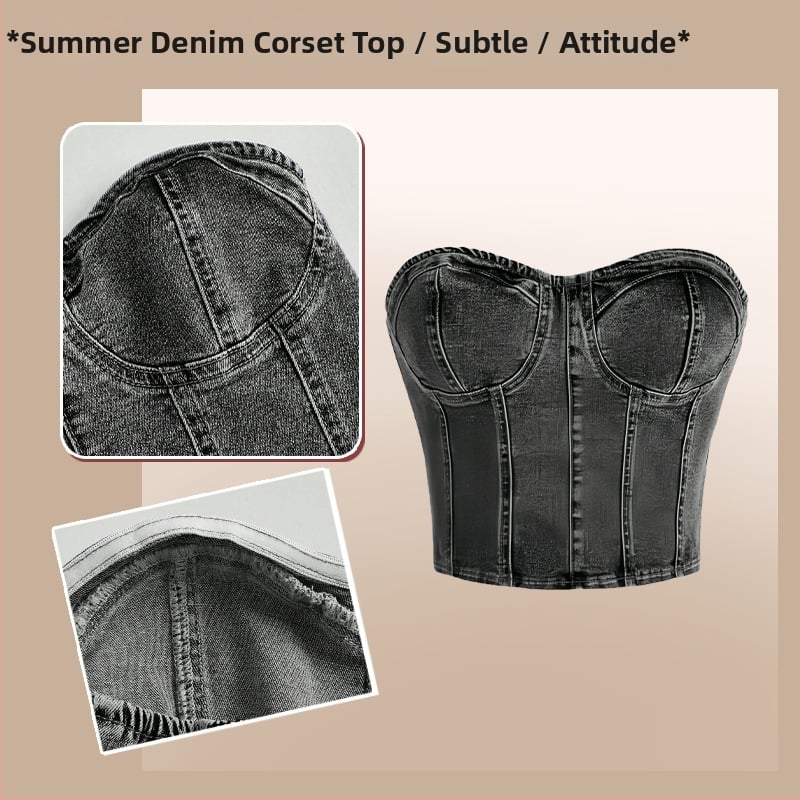 Denim mellény melltámaszokkal, váll nélkül, karcsú szabás, rövid fazon, kockás mintázat — Nyár 2025