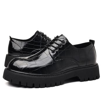 Ανδρικά δερμάτινα παπούτσια με χαμηλό άνω μέρος, PU επάνω, σόλα από καουτσούκ, στρογγυλή μύτη, λειτουργία αύξησης ύψους