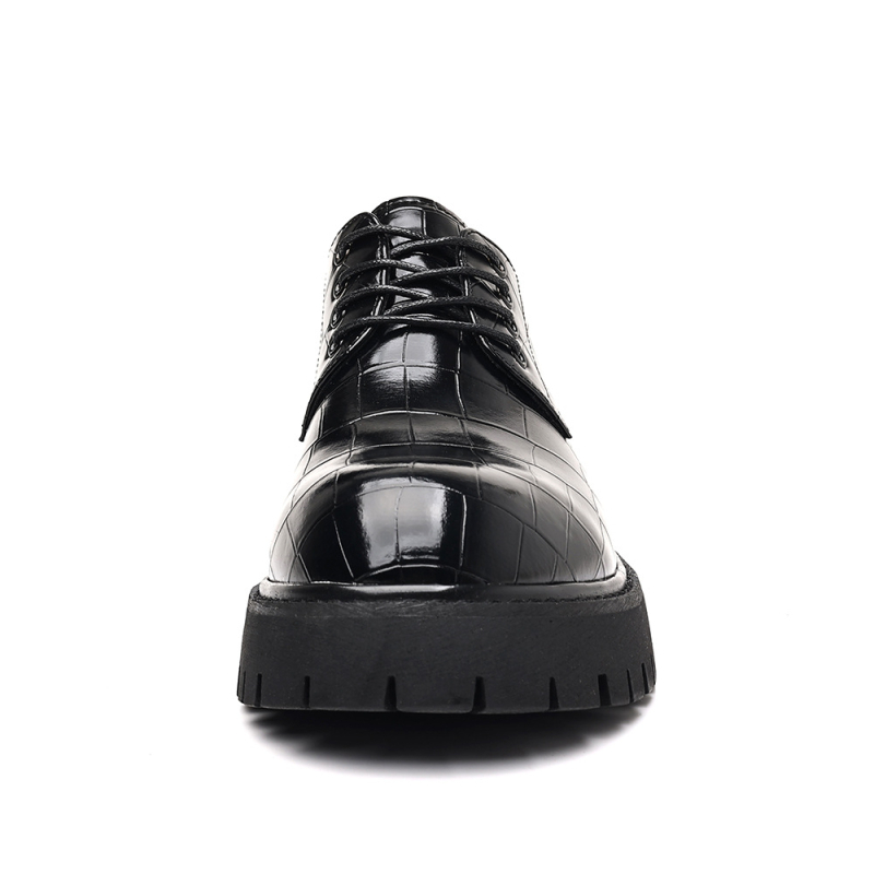 Мъжки кожени обувки с нисък връх, PU горна част, гумена подметка, кръгъл нос, функция за повишаване на височината