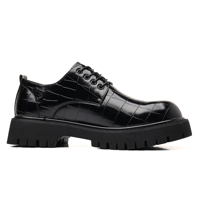 Мъжки кожени обувки с нисък връх, PU горна част, гумена подметка, кръгъл нос, функция за повишаване на височината