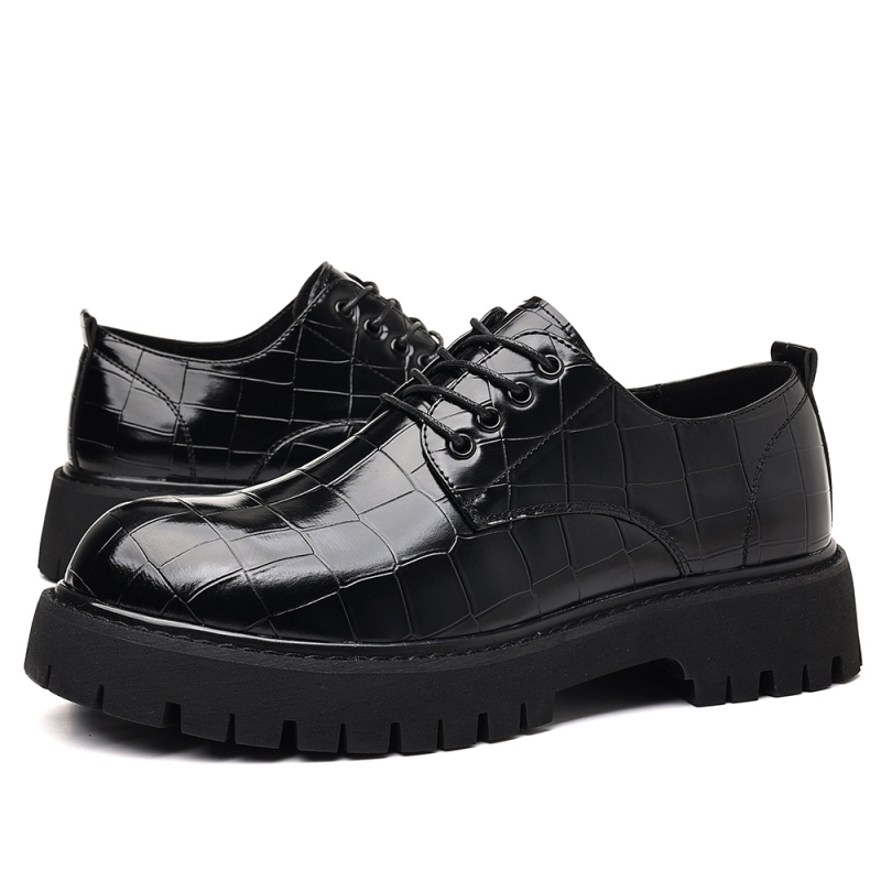 Мъжки кожени обувки с нисък връх, PU горна част, гумена подметка, кръгъл нос, функция за повишаване на височината