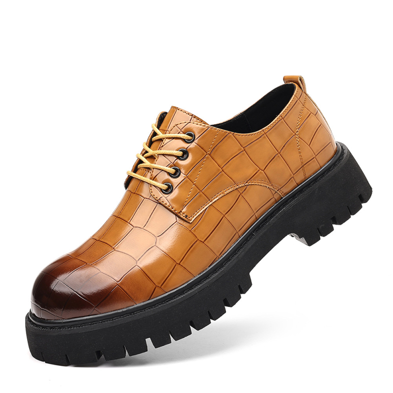 Мъжки кожени обувки с нисък връх, PU горна част, гумена подметка, кръгъл нос, функция за повишаване на височината