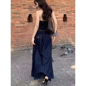 Φόρεμα από κάνναβη με halterneck, μακρύ φλαρέ φόρεμα με ζώνη και κουμπιά