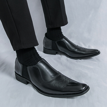 Ανδρικά slip-on δερμάτινα παπούτσια, επάνω μέρος από μικροϊνες δέρματος, δερμάτινο καπάκι δακτύλου, δερμάτινο εσωτερικό, σόλα από καουτσούκ, επιχειρηματικό στυλ