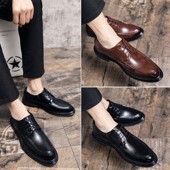 Ανδρικά παπούτσια γραφείου από συνθετικό δέρμα — μυτερό δάχτυλο, με κορδόνια, άνω μέρος από συνθετικό δέρμα, σόλα καουτσούκ