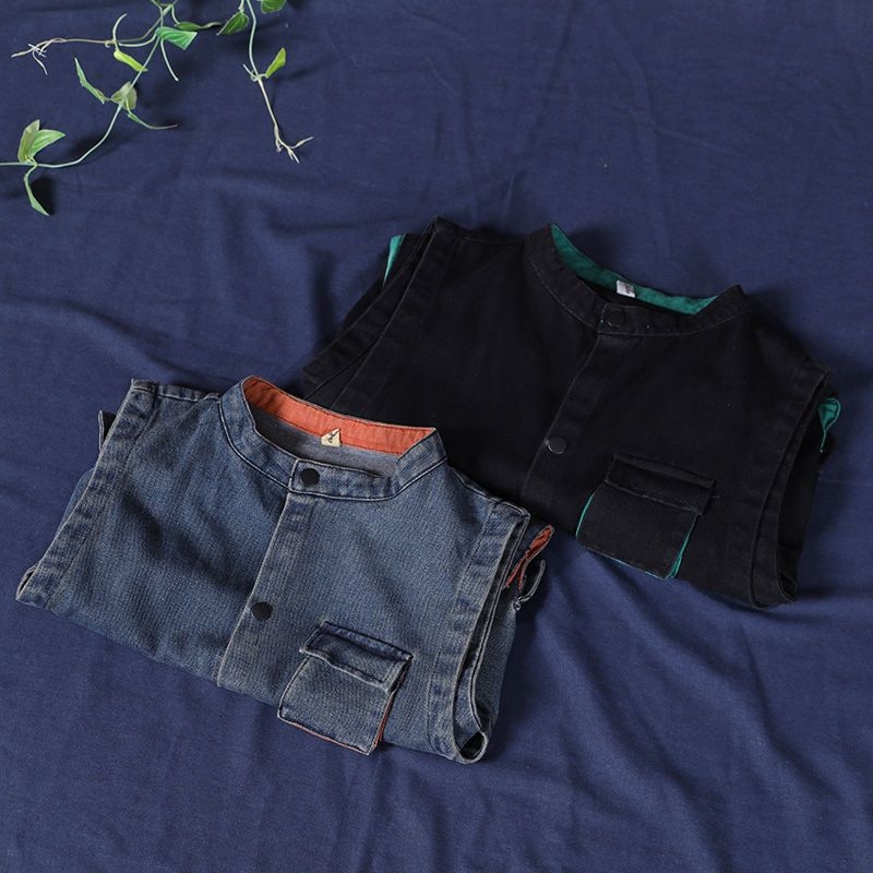 Moteriška džinsinė liemenė su etno-art retro stiliumi, pakabinama kaklo apykaklė, džinsinis audinys su 95%+ medvilnės sudėtimi