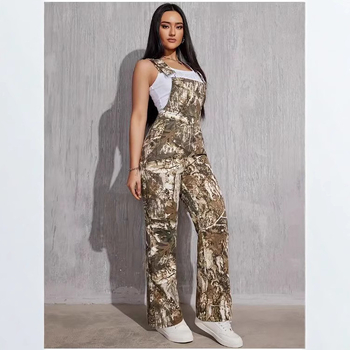 Кежуал панталони с камуфлажен принт, полиестерна тъкан, свободна талия, широки крачоли, джобове