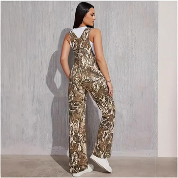 Кежуал панталони с камуфлажен принт, полиестерна тъкан, свободна талия, широки крачоли, джобове