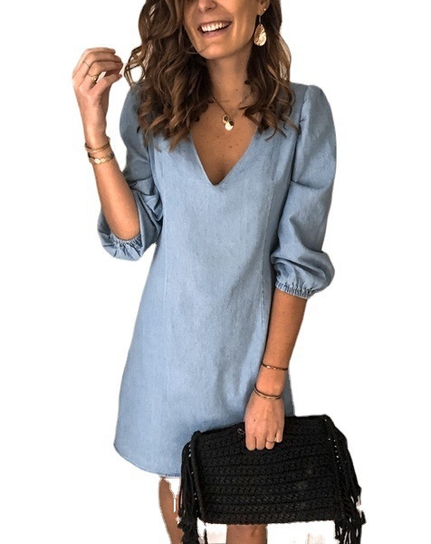 Rochie midi cu decolteu în V, mâneci scurte, poliester elastan, unicolor