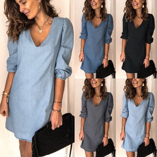 Rochie midi cu decolteu în V, mâneci scurte, poliester elastan, unicolor