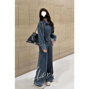 Γυναικείο παντελονο-κοστούμι – αστικός κομψός ρετρό βαμβακερός συνδυασμός; άνοιξη 2025; 95%+ βαμβάκι; μακριά Feifei μανίκια