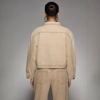 Γυναικείο τζιν μπουφάν με γιακά πέτο, μακριά μανίκια, κλείσιμο με ένα κουμπί, ρετρό έμπνευση, Άνοιξη 2025