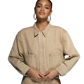 Γυναικείο τζιν μπουφάν με γιακά πέτο, μακριά μανίκια, κλείσιμο με ένα κουμπί, ρετρό έμπνευση, Άνοιξη 2025