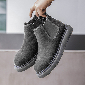 Μαρτίν μποτάκια για άνδρες, γνήσιο δέρμα και σουέτ, ρετρό υψηλό-πάνω, καουτσούκ σόλα, μεσαίο ύψος