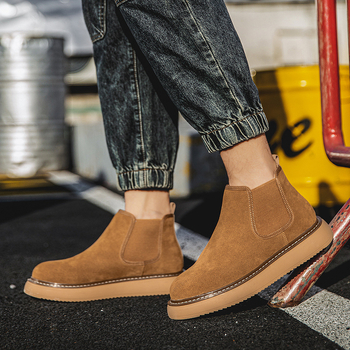 Μαρτίν μποτάκια για άνδρες, γνήσιο δέρμα και σουέτ, ρετρό υψηλό-πάνω, καουτσούκ σόλα, μεσαίο ύψος