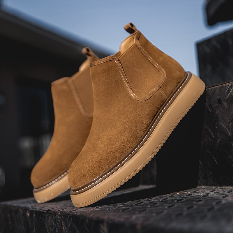 Мартин ботуши за мъже, естествена кожа и велур, ретро стил, гумена подметка, средна височина