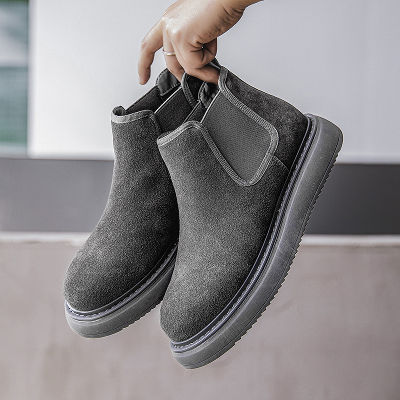 Мартин ботуши за мъже, естествена кожа и велур, ретро стил, гумена подметка, средна височина