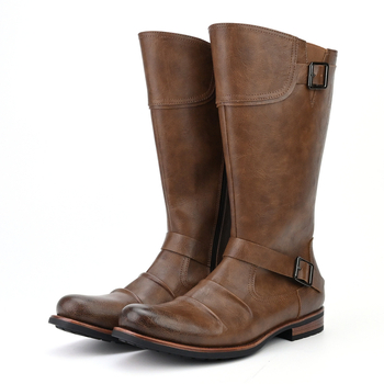 Muške kožne motociklističke čizme s PU gornjim dijelom, gumom, visokim šartorom i okruglim vrhom