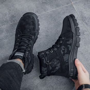 Martin μποτάκια για άνδρες, φθινοπωρινό 2024, ψηλό πάνω μέρος, καμβά επάνω, σόλα PVC, καμουφλάζ, εσωτερικό με πλέγμα