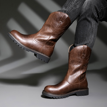 Μποτάκια καουμπόυ Knight boots, ψηλός άξονας, στρογγυλή μύτη, αντιολισθητική σόλα, άνω μέρος από υπερ ίνες