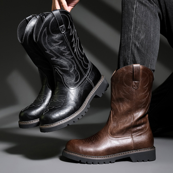 Μποτάκια καουμπόυ Knight boots, ψηλός άξονας, στρογγυλή μύτη, αντιολισθητική σόλα, άνω μέρος από υπερ ίνες