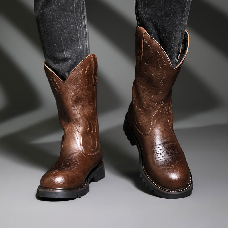 Μποτάκια καουμπόυ Knight boots, ψηλός άξονας, στρογγυλή μύτη, αντιολισθητική σόλα, άνω μέρος από υπερ ίνες