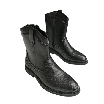 Ανδρικά μποτάκια PU με αιχμηρή μύτη, μεσαίο ύψος, πλευρικός φερμουάρ, καουτσούκ σόλα, μικρό τακούνι