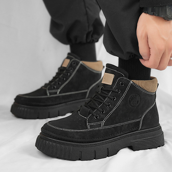 Férfi Martin csizmák Mid-top, brit retro stílus, lélegző műbőr felsőrész, gumi talp, fűzők, mindennapi munka cipő