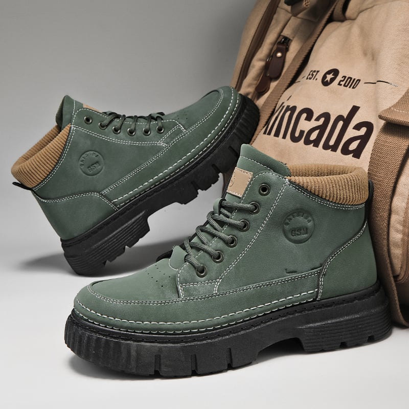 Férfi Martin csizmák Mid-top, brit retro stílus, lélegző műbőr felsőrész, gumi talp, fűzők, mindennapi munka cipő