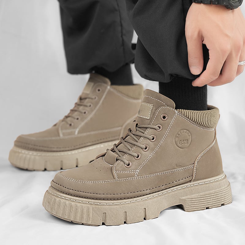 Férfi Martin csizmák Mid-top, brit retro stílus, lélegző műbőr felsőrész, gumi talp, fűzők, mindennapi munka cipő
