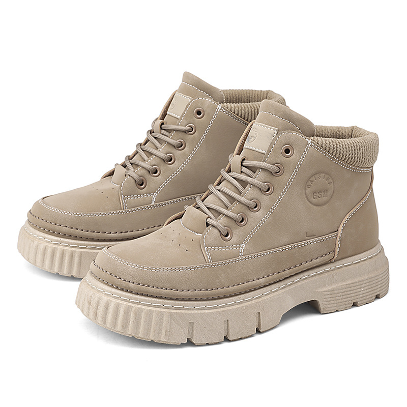 Férfi Martin csizmák Mid-top, brit retro stílus, lélegző műbőr felsőrész, gumi talp, fűzők, mindennapi munka cipő