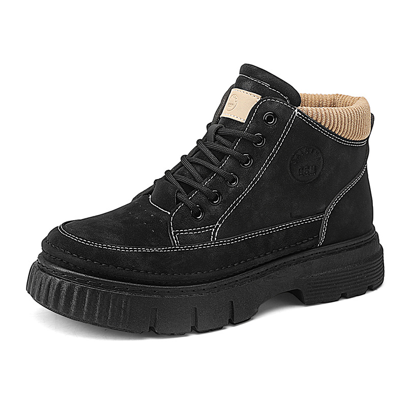 Férfi Martin csizmák Mid-top, brit retro stílus, lélegző műbőr felsőrész, gumi talp, fűzők, mindennapi munka cipő