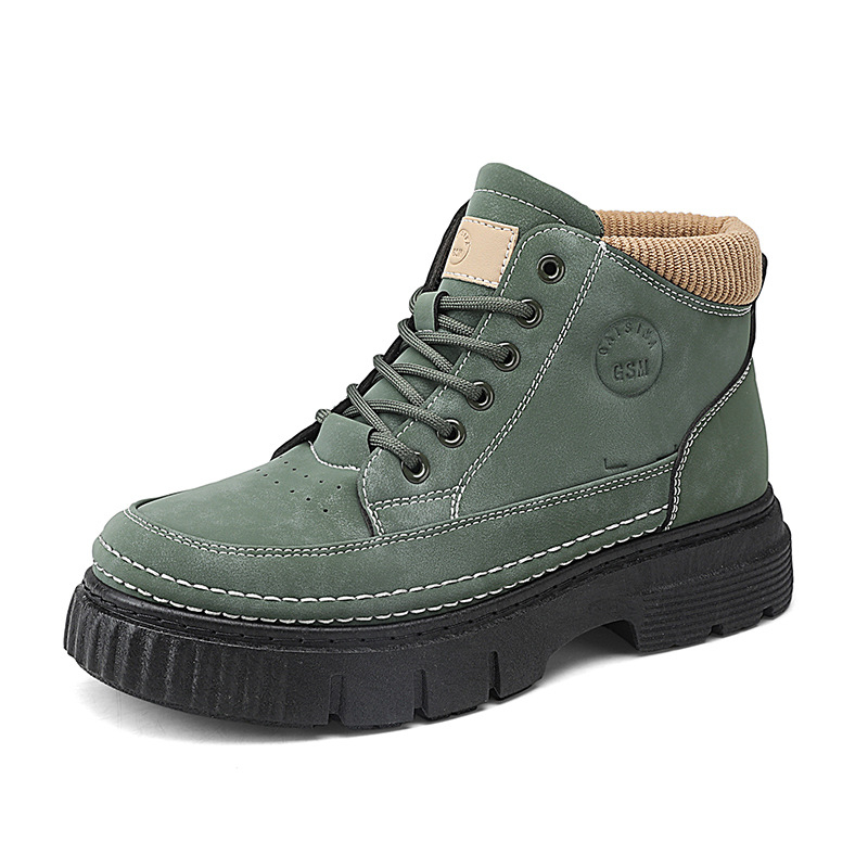 Férfi Martin csizmák Mid-top, brit retro stílus, lélegző műbőr felsőrész, gumi talp, fűzők, mindennapi munka cipő