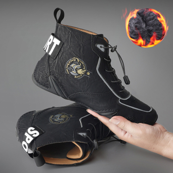 Ανδρικά χειμερινά δερμάτινα μποτάκια - επάνω από διπλό δέρμα, καουτσούκ σόλα, EVA πάτος, στρογγυλή μύτη
