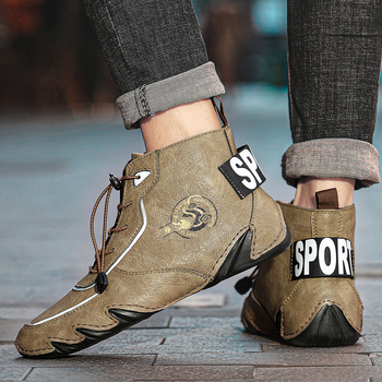 Ανδρικά χειμερινά δερμάτινα μποτάκια - επάνω από διπλό δέρμα, καουτσούκ σόλα, EVA πάτος, στρογγυλή μύτη