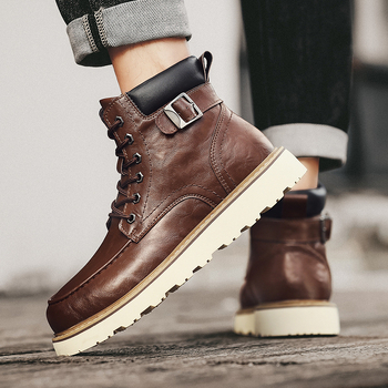 Μαρτίν μποτάκια για άνδρες, ψηλά, με παχιά σόλα, πάνω μέρος από δέρμα αγελάδας, εσωτερική επένδυση από γνήσιο δέρμα, κορδόνια μπροστά, διαπνέοντα