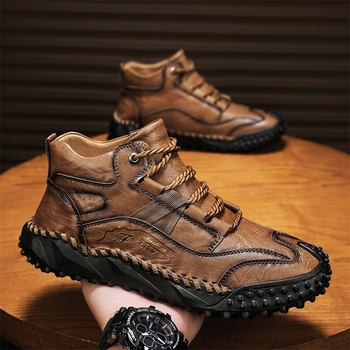 Martin μποτάκια για άνδρες, υψηλά για χειμώνα και εξωτερικούς χώρους, microfiber δέρμα επάνω μέρος, σόλα από καουτσούκ, στρογγυλό δάχτυλο, PU πάτος