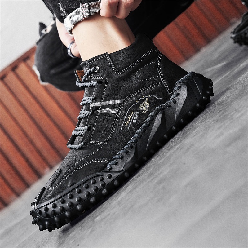 Martin μποτάκια για άνδρες, υψηλά για χειμώνα και εξωτερικούς χώρους, microfiber δέρμα επάνω μέρος, σόλα από καουτσούκ, στρογγυλό δάχτυλο, PU πάτος