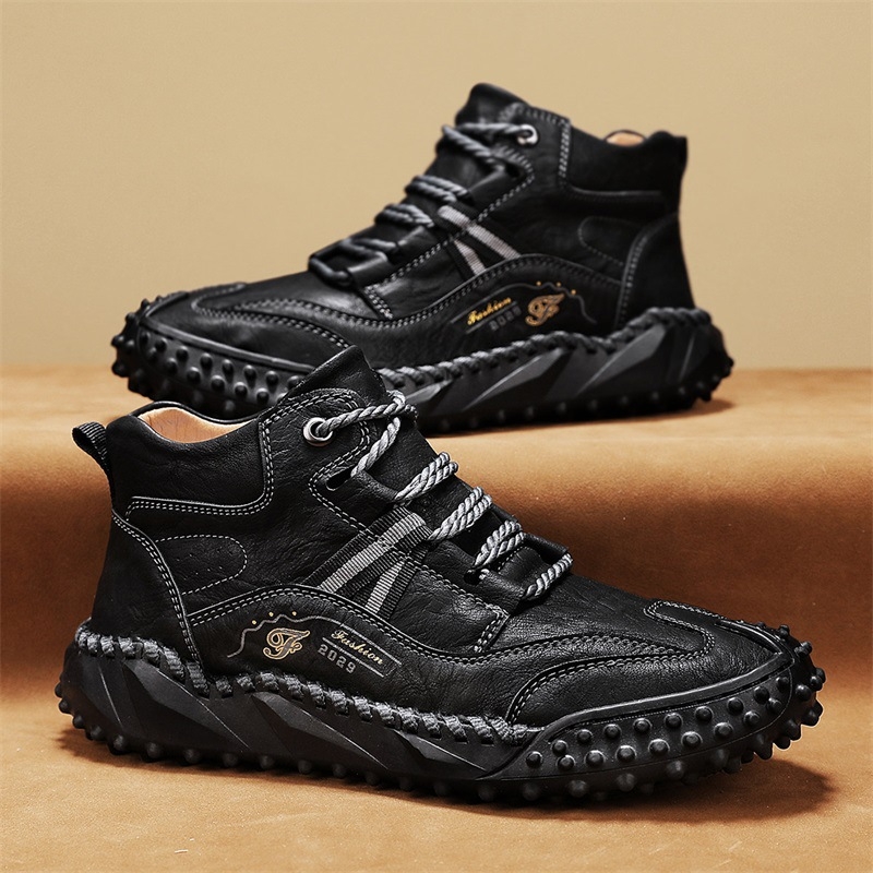 Martin μποτάκια για άνδρες, υψηλά για χειμώνα και εξωτερικούς χώρους, microfiber δέρμα επάνω μέρος, σόλα από καουτσούκ, στρογγυλό δάχτυλο, PU πάτος