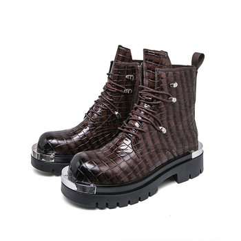 Ανδρικά δερμάτινα μποτάκια Martin με πλευρικό φερμουάρ, υψηλό ύφος, στρογγυλή μύτη, κωνική φτέρνα 3–5 cm, PU επάνω μέρος, καουτσούκ σόλα