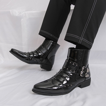 Ανδρικά μποτάκια Chelsea, PU επάνω μέρος, καουτσούκ σόλα, μεσαίο ύψος, στρογγυλός δάκτυλος