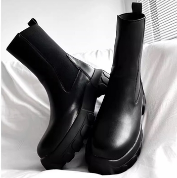 Ανδρικά Chelsea μποτάκια από δέρμα βοδιού – σόλα από καουτσούκ, ψηλό ύψος, slip-on, ανάγλυφη επάνω επιφάνεια, μεσαίο τακούνι 3–5 cm