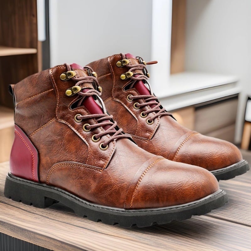 Мъжки PU кожени ботуши със страничен цип; стил Мартин със средна височина на глезена; гумена подметка; EVA стелка; кръгъл нос, нисък ток (1–3 cm), антихлъзгаща подметка