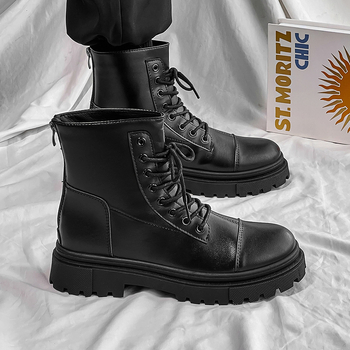 Martin boots мъжки кожени високи ботуши в британски стил за мотоциклети, ежедневни (Горна част: изкуствен PU; Подметка: гума; Форма на пръста: кръгла; Нисък ток: 1–3 см; Вътрешна част: микрофибър)