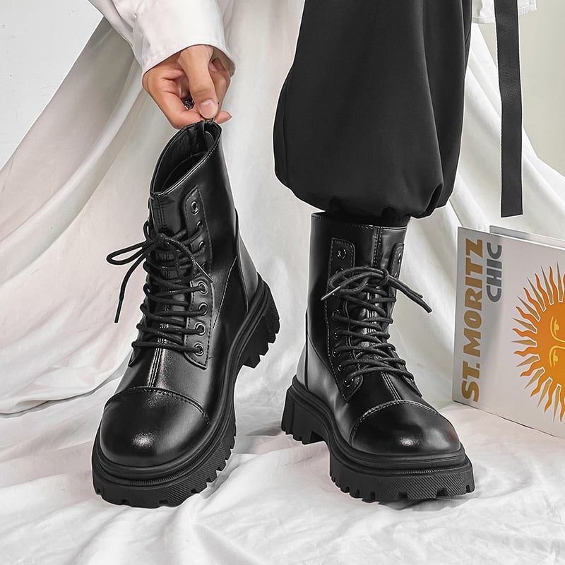 Martin boots мъжки кожени високи ботуши в британски стил за мотоциклети, ежедневни (Горна част: изкуствен PU; Подметка: гума; Форма на пръста: кръгла; Нисък ток: 1–3 см; Вътрешна част: микрофибър)
