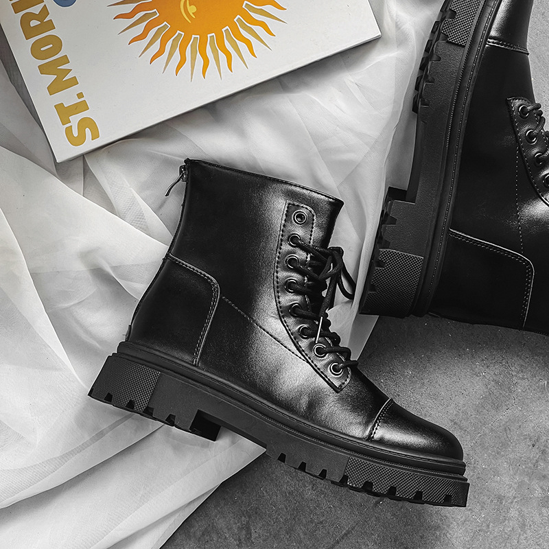 Martin boots мъжки кожени високи ботуши в британски стил за мотоциклети, ежедневни (Горна част: изкуствен PU; Подметка: гума; Форма на пръста: кръгла; Нисък ток: 1–3 см; Вътрешна част: микрофибър)
