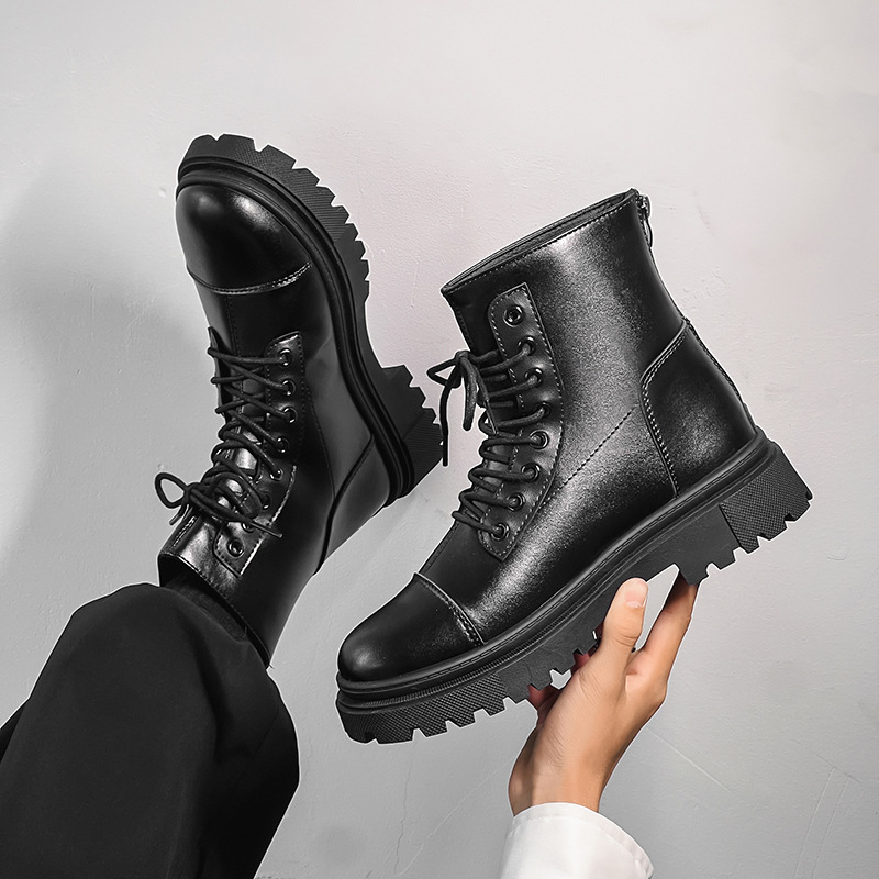 Martin boots мъжки кожени високи ботуши в британски стил за мотоциклети, ежедневни (Горна част: изкуствен PU; Подметка: гума; Форма на пръста: кръгла; Нисък ток: 1–3 см; Вътрешна част: микрофибър)